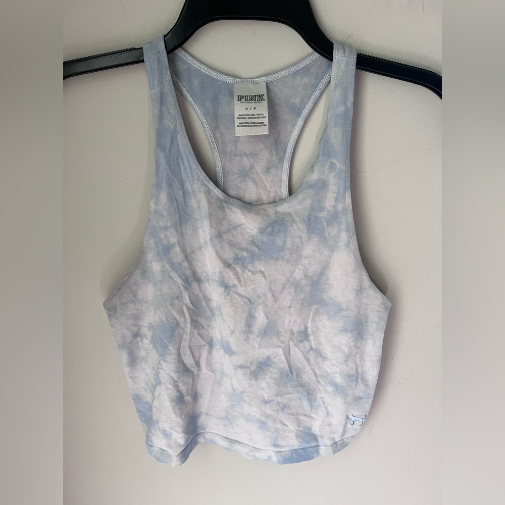 PINK vs blue/white tie dye tank crop top